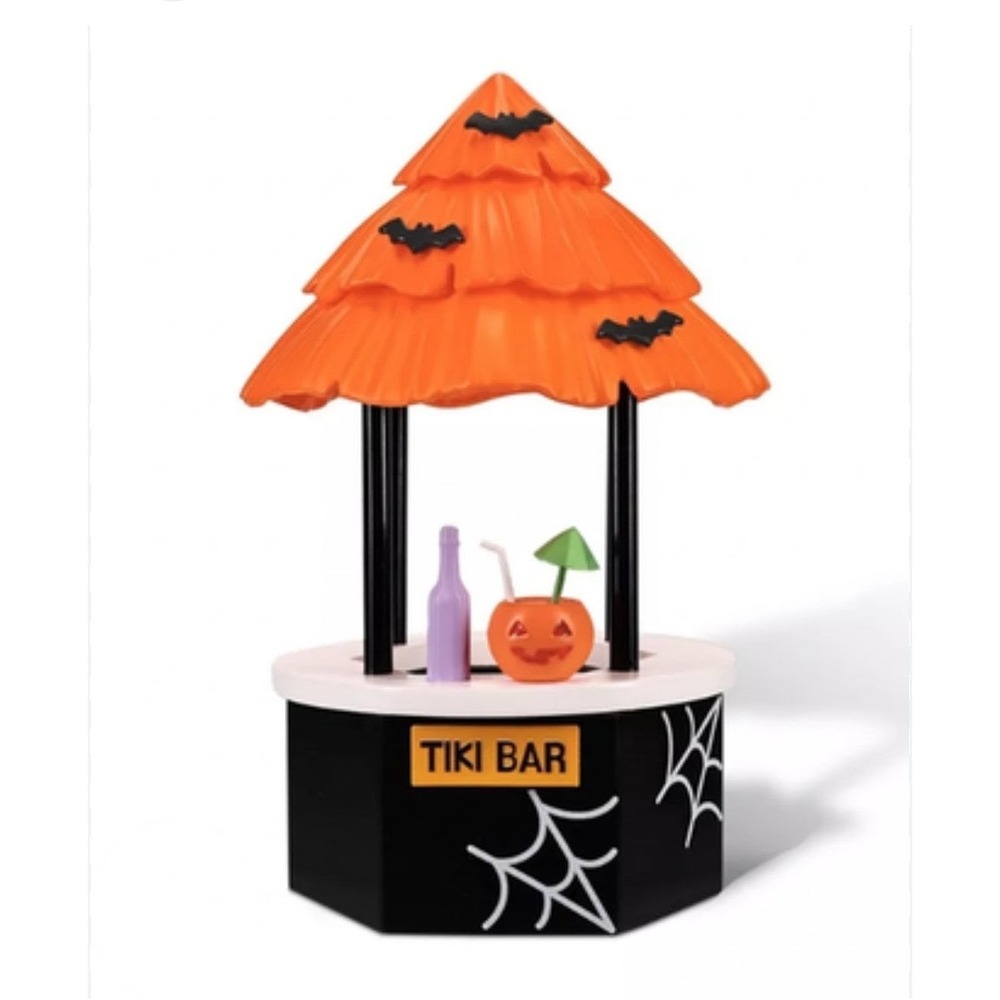 Hyde & EEK Halloween Tiki Bar Light Up Tabletop Decor Orange Black Bat Spiderweb